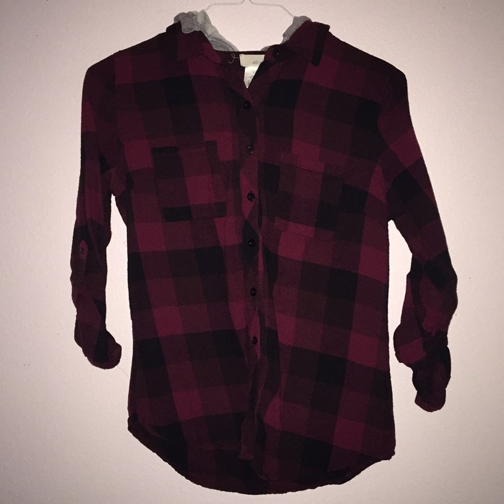 Red Button Down Flannel with Grey hoodie